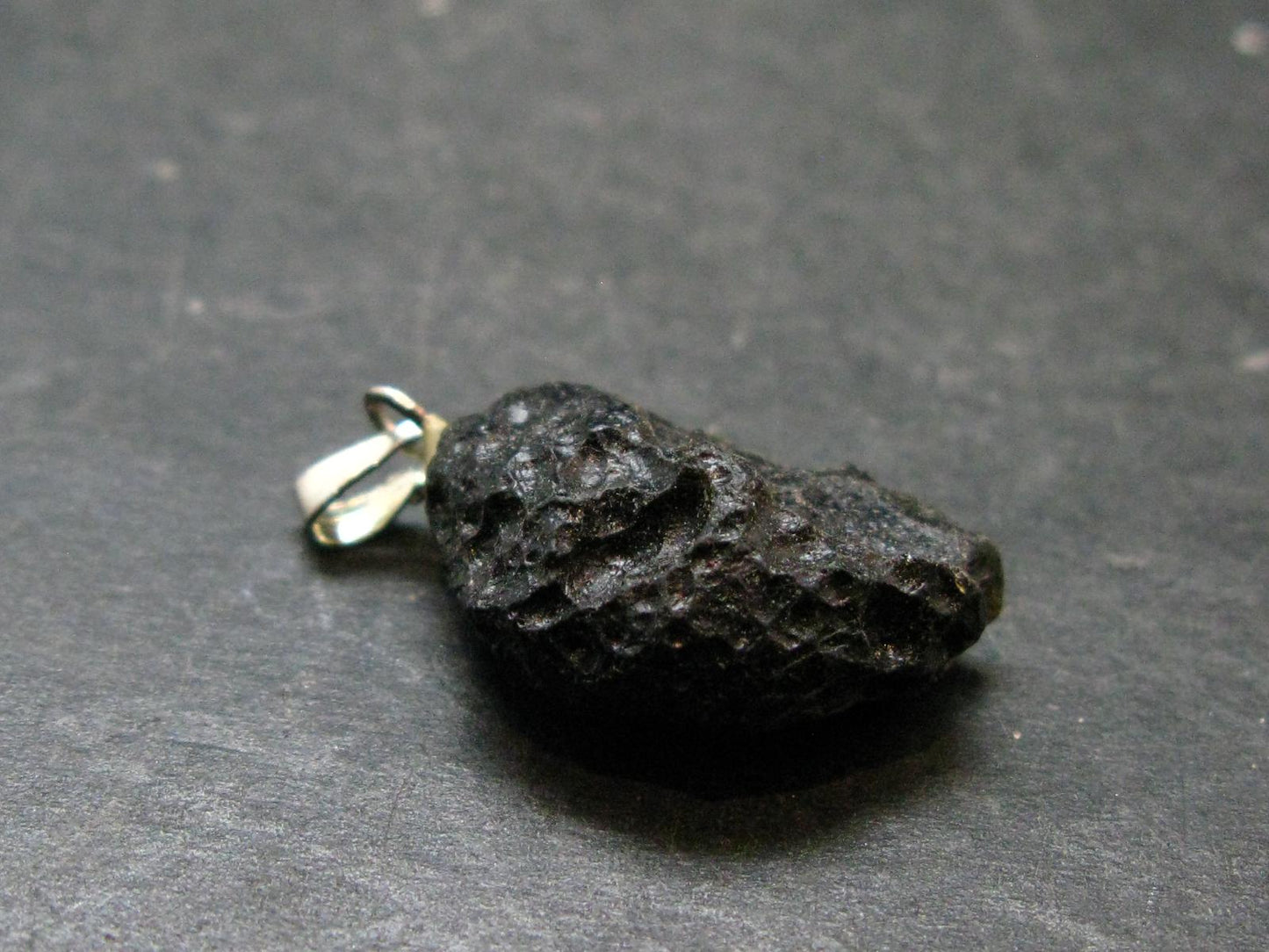 Tibetan Black Tektite Silver Pendant From Tibet - 1.3" - 6.05 Grams
