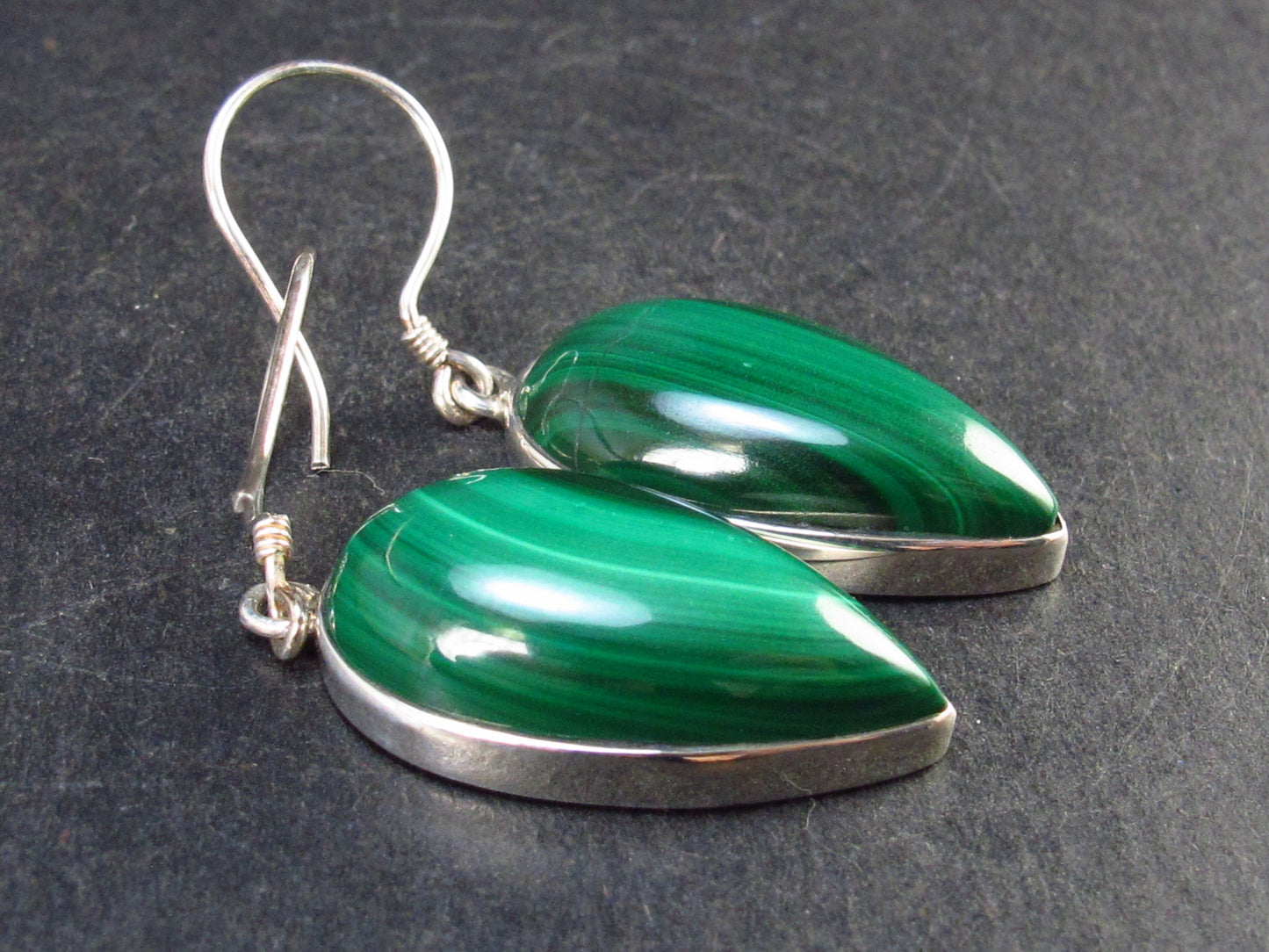 Queen of Green!! Vivid Vibrant Green Malachite Dangling SS Earrings - 1.7" - 9.9 Grams