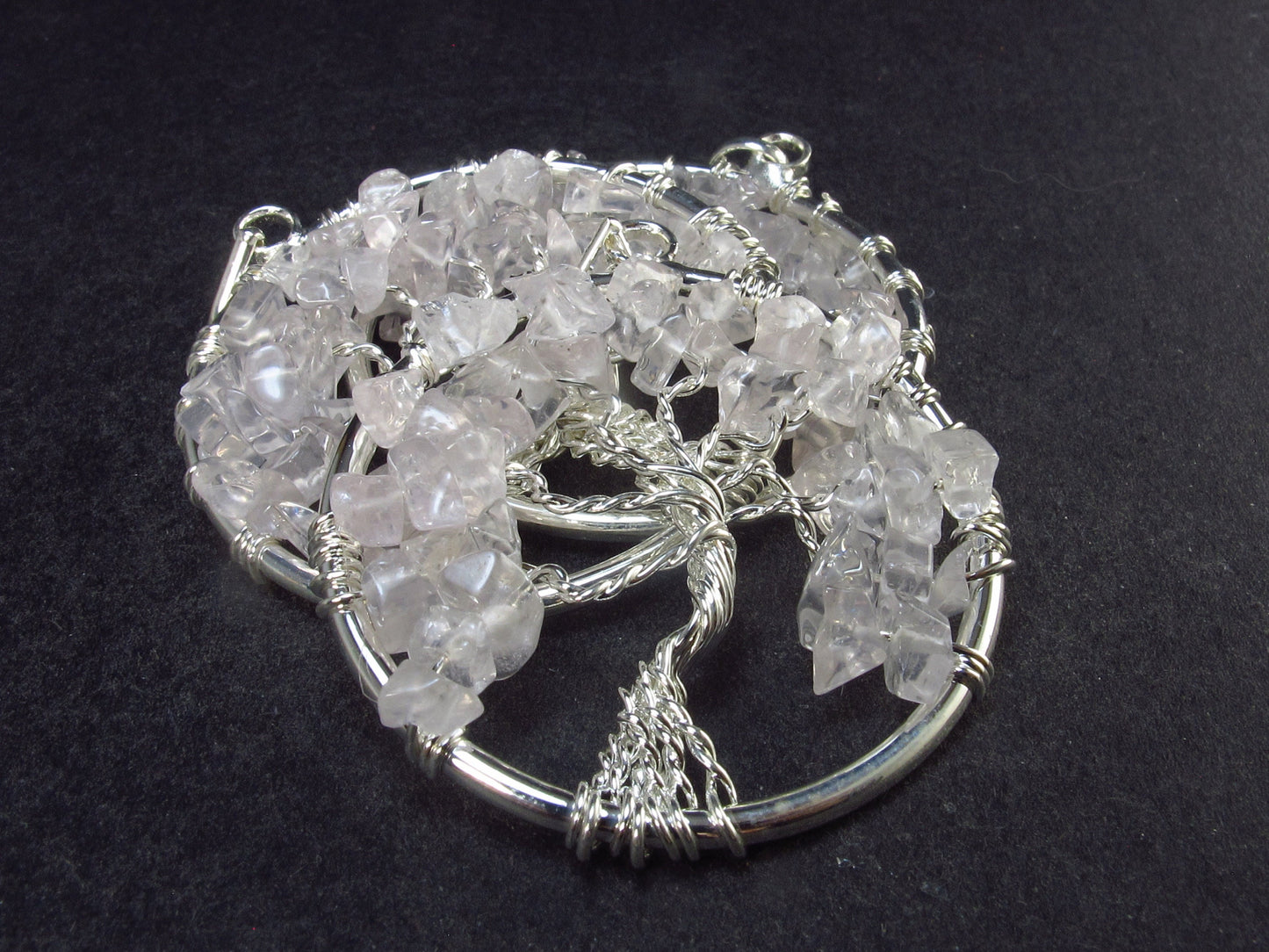 Set of 3 Natural Rose Quartz Tree of Life Pendants