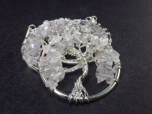 Set of 3 Natural Rose Quartz Tree of Life Pendants