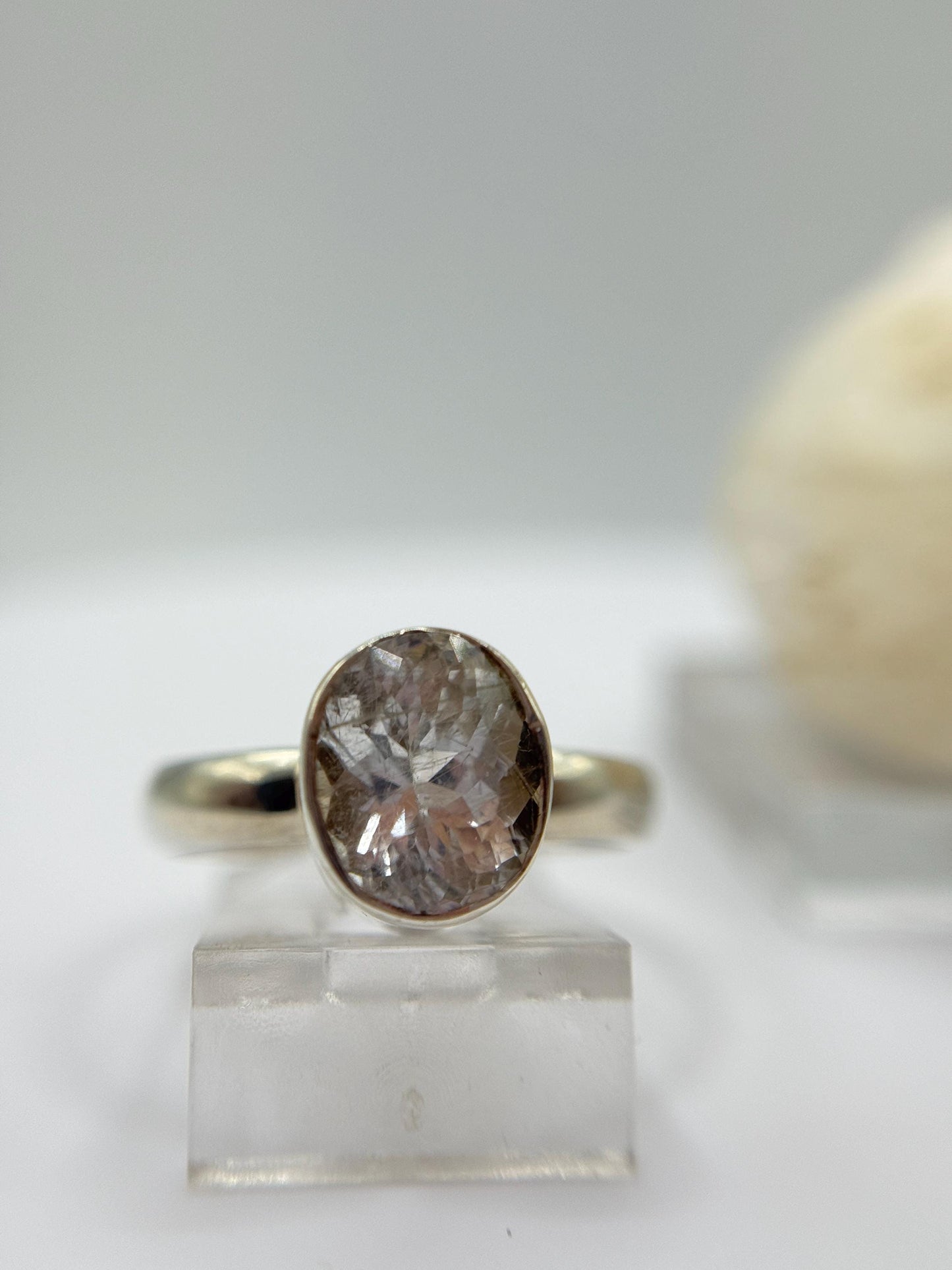 Natural Phenakite (Phenacite) Oval Faceted Ring in Sterling Silver - Size 7