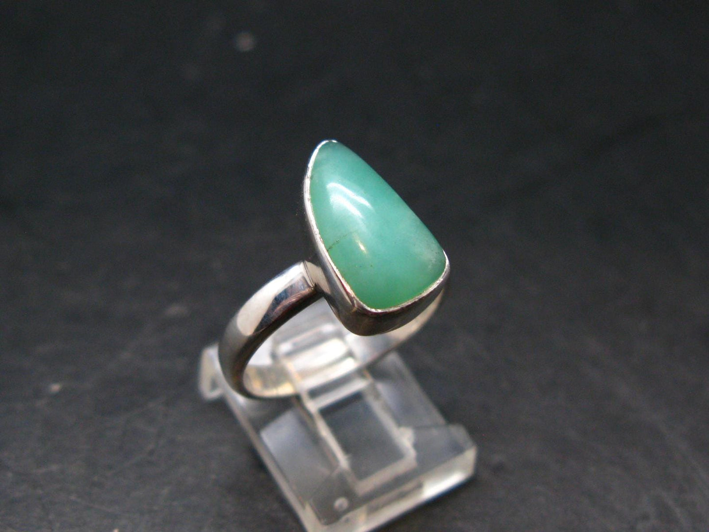Natural Apple Green Chrysoprase 925 Sterling Silver Ring From Australia - 4.28 Grams - Size 8