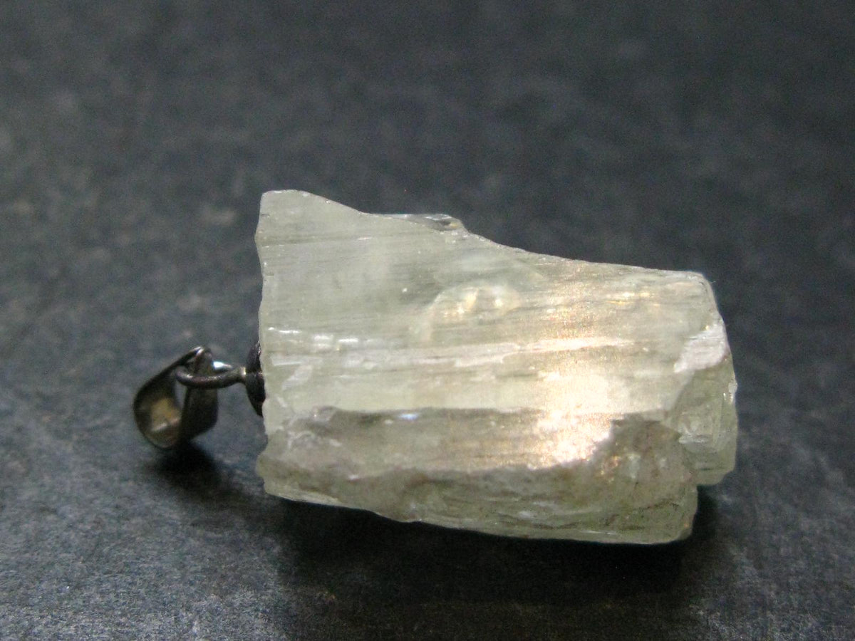 Hiddenite Green Gem Spodumene Silver Pendant Crystal From Brazil - 1.1" - 6.84 Grams