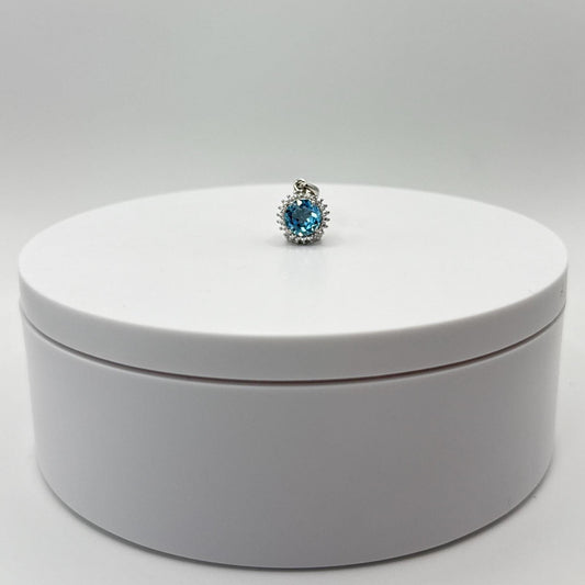Elegant Round Blue Topaz Pendant with Halo Setting - Sterling Silver Necklace - 2.41 Grams