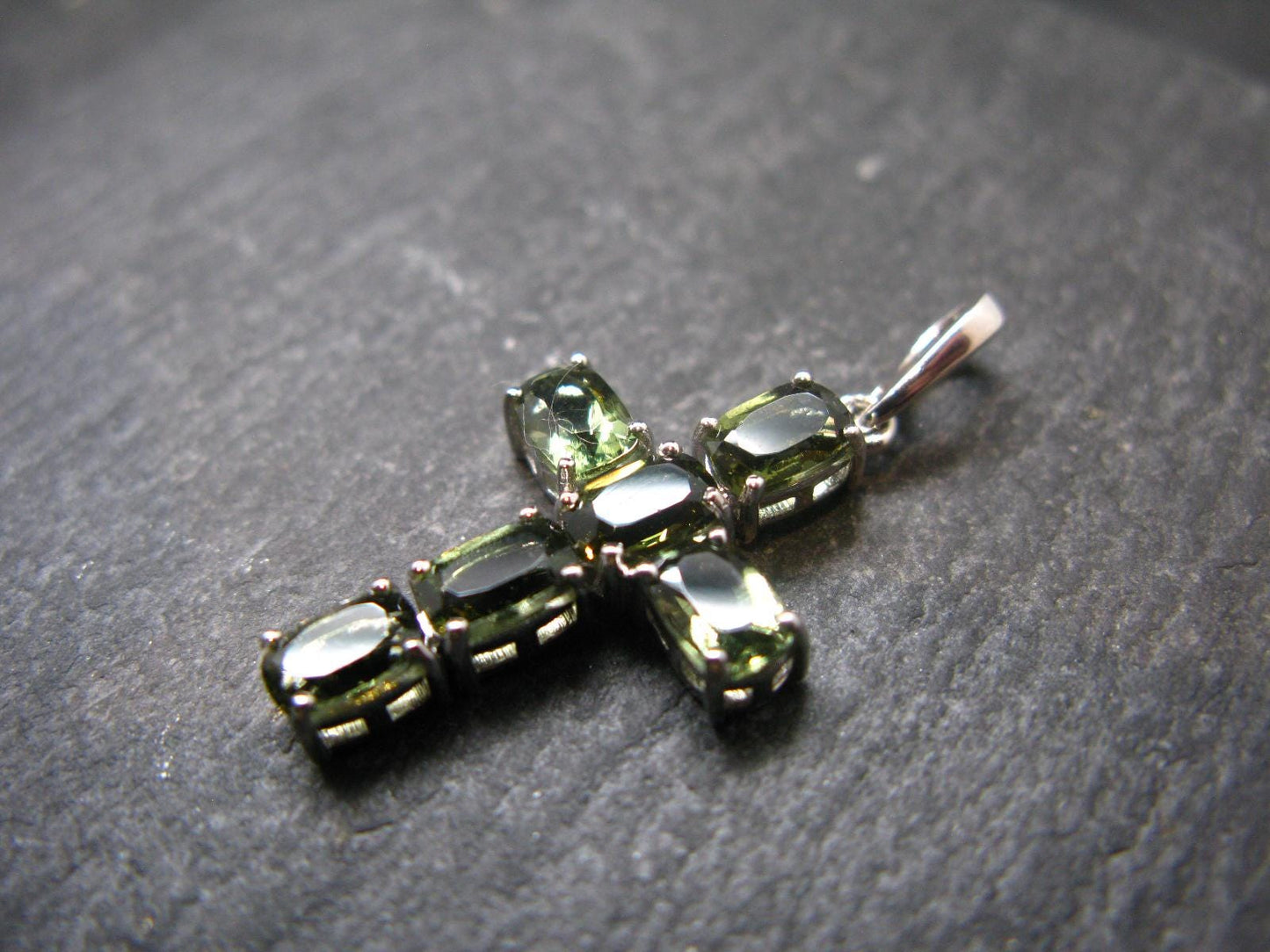 Moldavite Tektite Silver Pendant from Czech Republic - 1.3" - 2.40 Grams