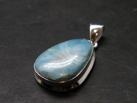 Rare Blue Larimar Pectolite Silver Plated Pendant From Dominican Republic - 1.3" - 5.64 Grams