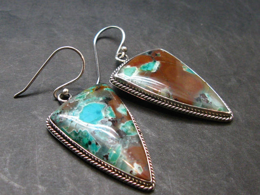 Chrysocola Silver Earrings From Arizona, USA - 1.9" - 13.88 Grams