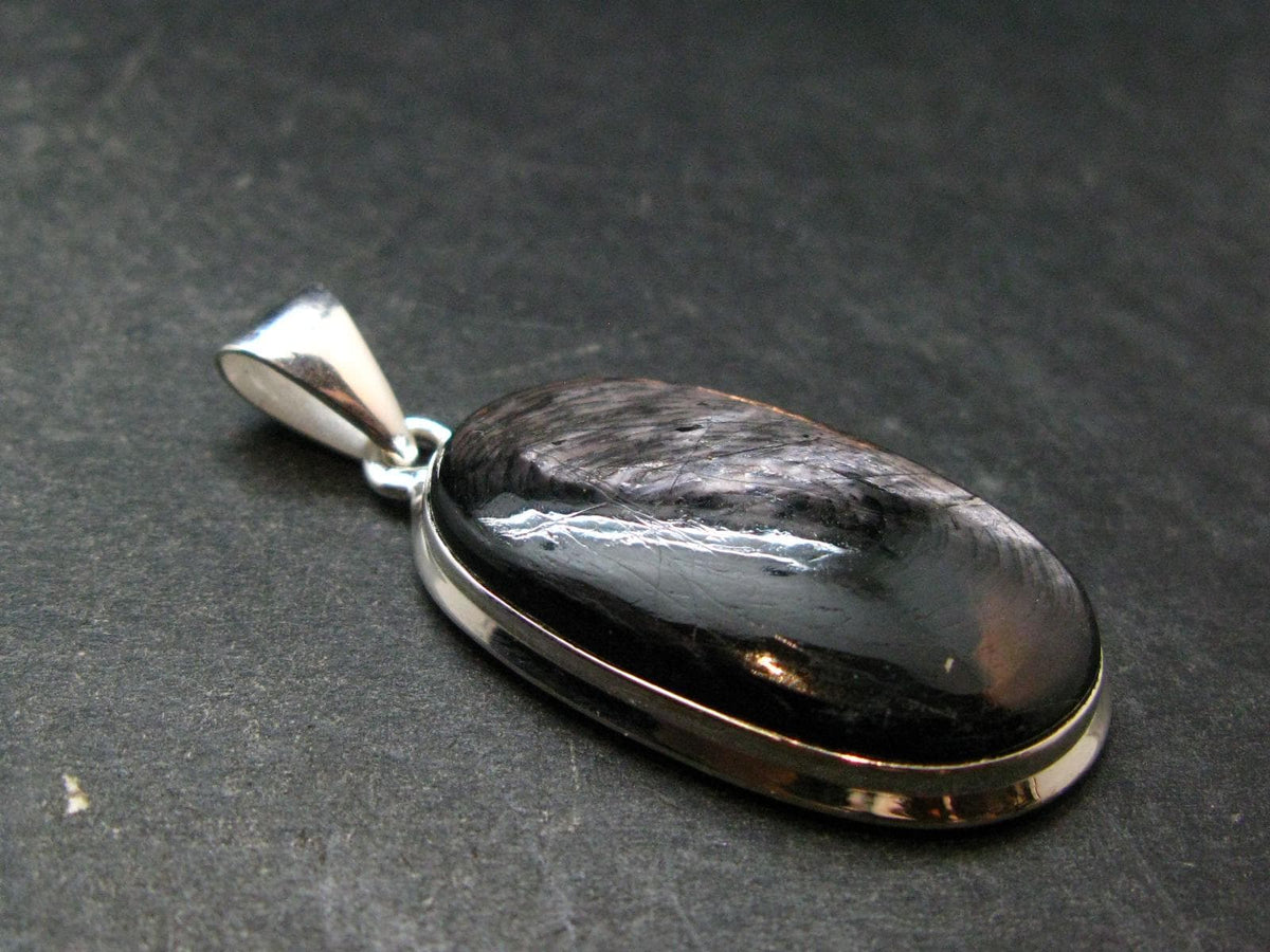 Tumbled Hypersthene Silver Plated Pendant From Canada - 1.8" - 10.0 Grams