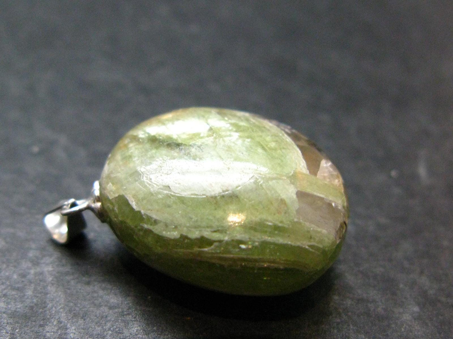 Green Kyanite Crystal Silver Pendant From Tanzania - 1.0"