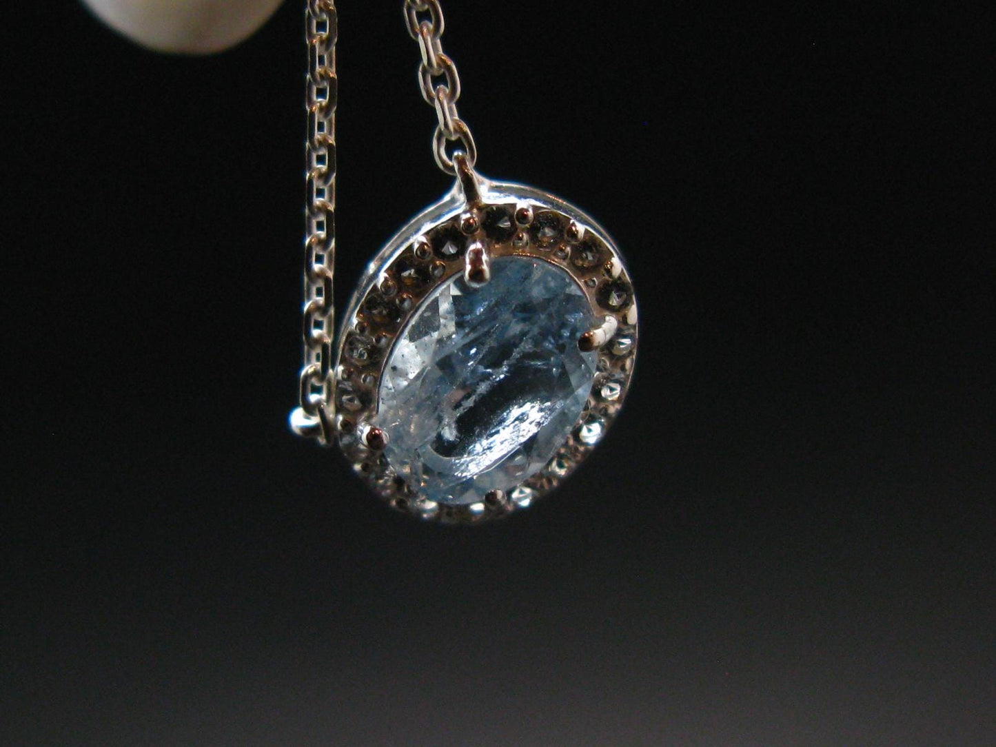 Stunning Genuine Faceted Aquamarine Gem Sterling Silver Pendant With Chain From Brazil - 17"