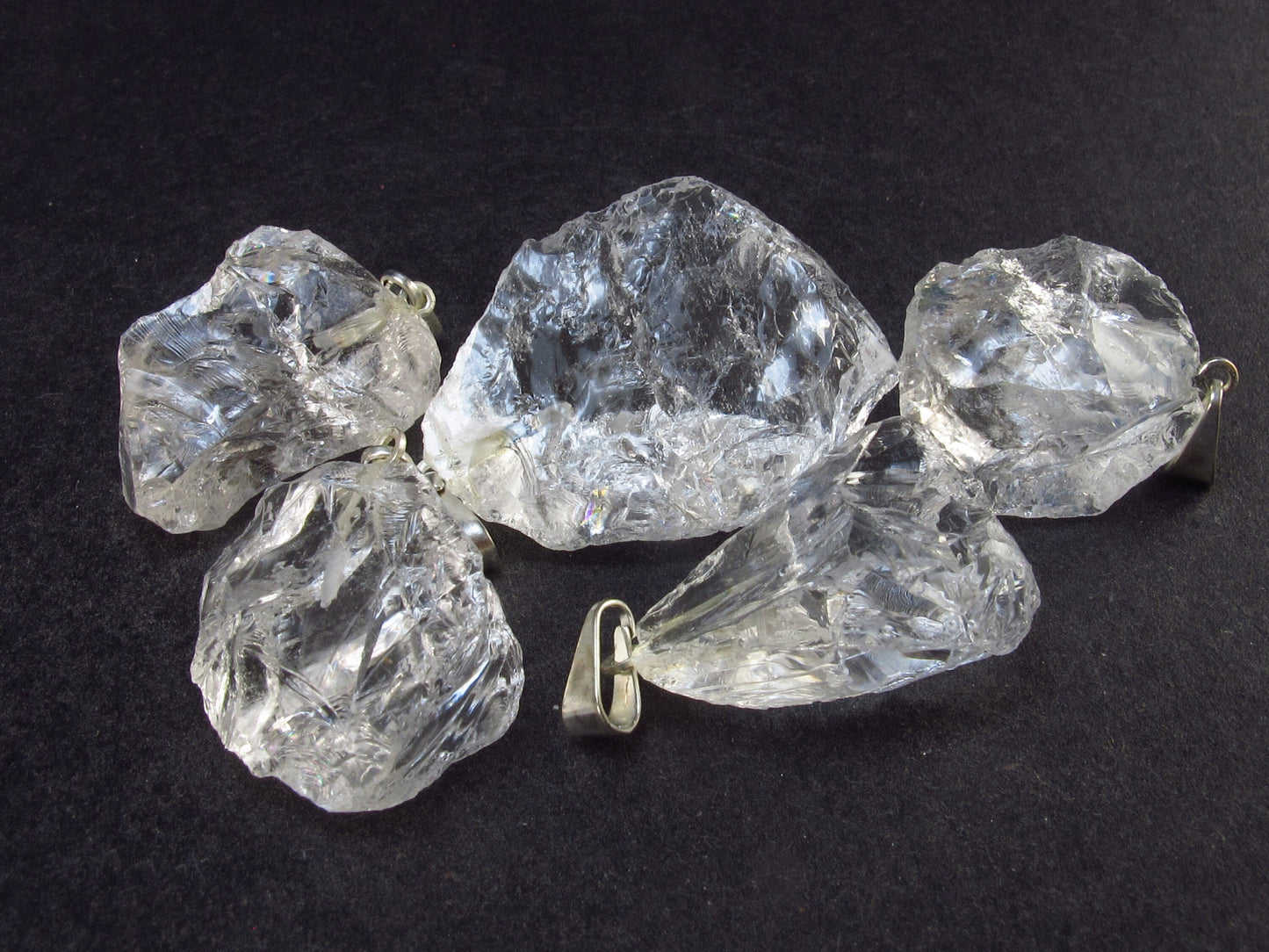 Set of 5 Natural Clear Quartz Crystal Pendants From Brazil