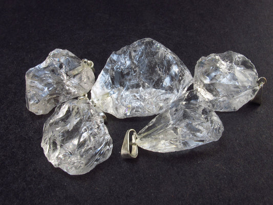 Set of 5 Natural Clear Quartz Crystal Pendants From Brazil