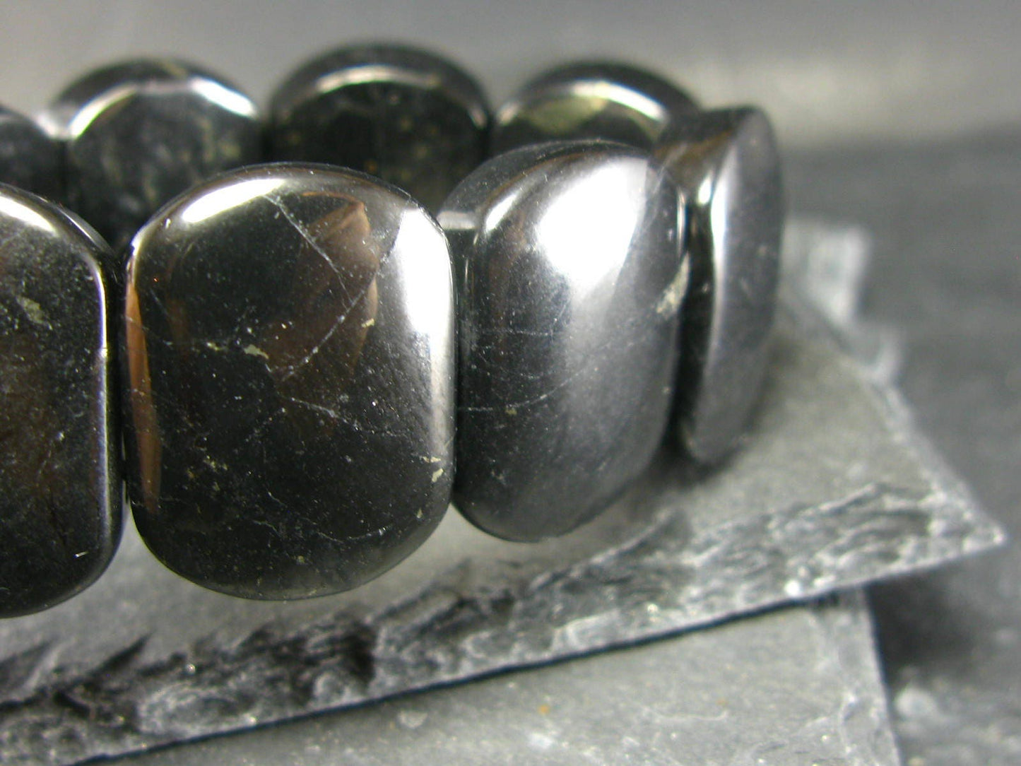 Shungite Genuine Bracelet ~ 7 Inches ~ 22mm Oval Beads