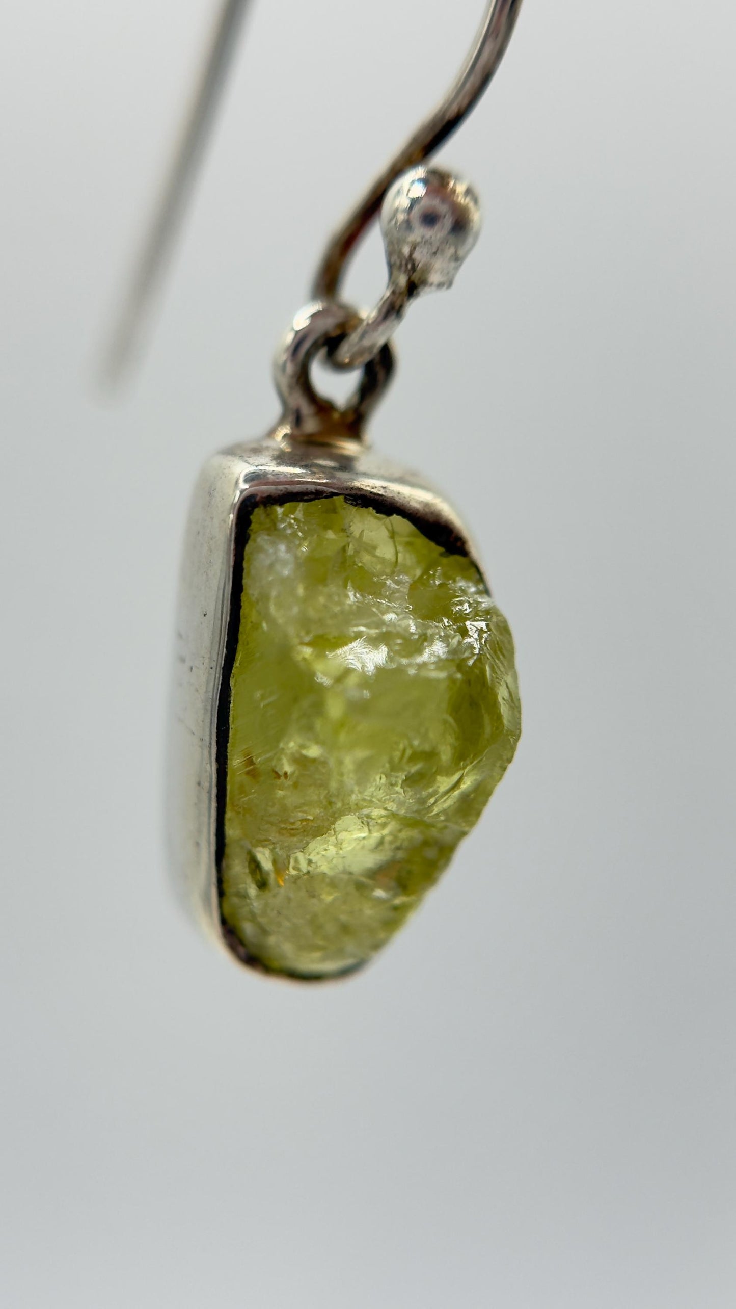 Chrysoberyl Raw Stone Earrings Green Yellow Gemstone Silver Dangle Earrings Minimalist Jewelry Gift