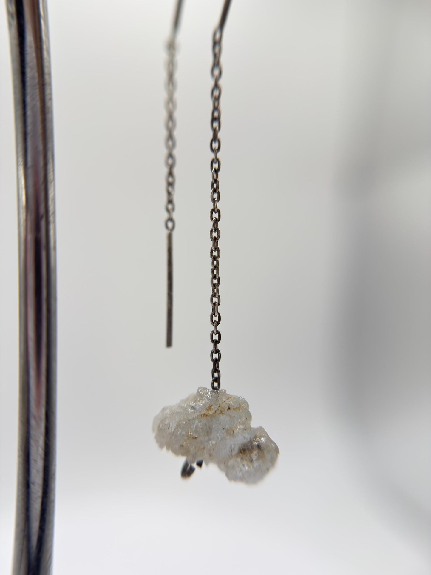 Raw Herderite Crystal Threader Earrings in Sterling Silver - 2.68g