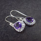 Orchid St. Valentine Gem!! Pear Shaped Faceted Natural Amethyst 925 Silver long Stud Earrings with CZ Accents from Brazil - 2.02 Grams