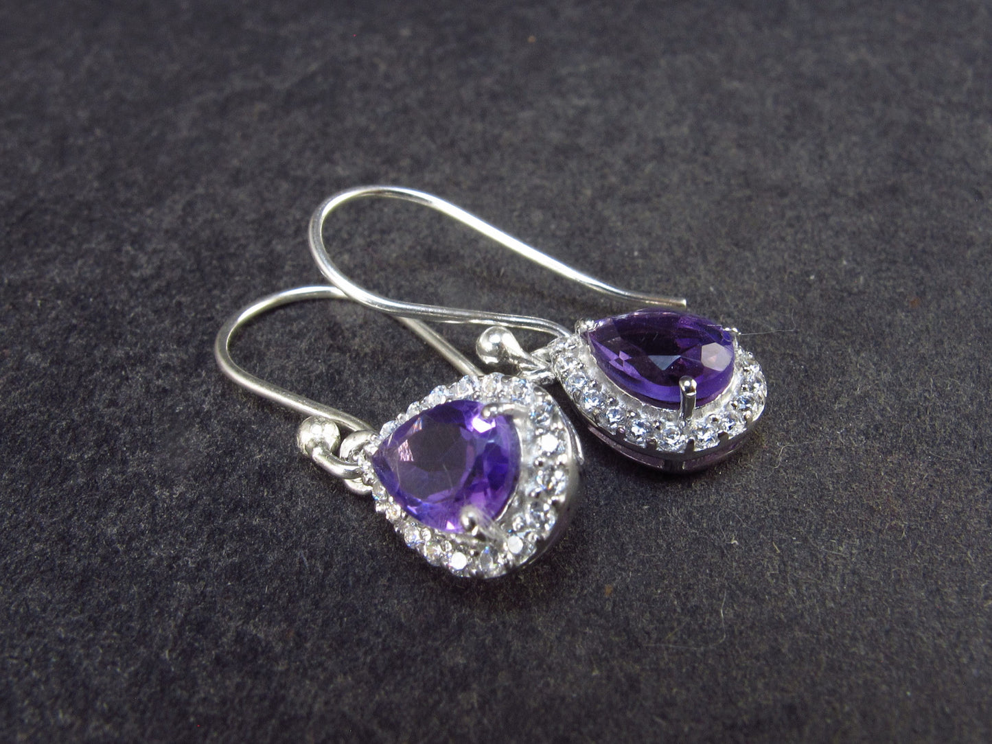 Orchid St. Valentine Gem!! Pear Shaped Faceted Natural Amethyst 925 Silver long Stud Earrings with CZ Accents from Brazil - 2.02 Grams