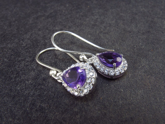 Orchid St. Valentine Gem!! Pear Shaped Faceted Natural Amethyst 925 Silver long Stud Earrings with CZ Accents from Brazil - 2.02 Grams