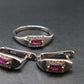 Gem Faceted Purplish Red Garnet Rhodolite Silver Ring With Earrings from Zimbabwe - Size 8 - 6.20 Grams