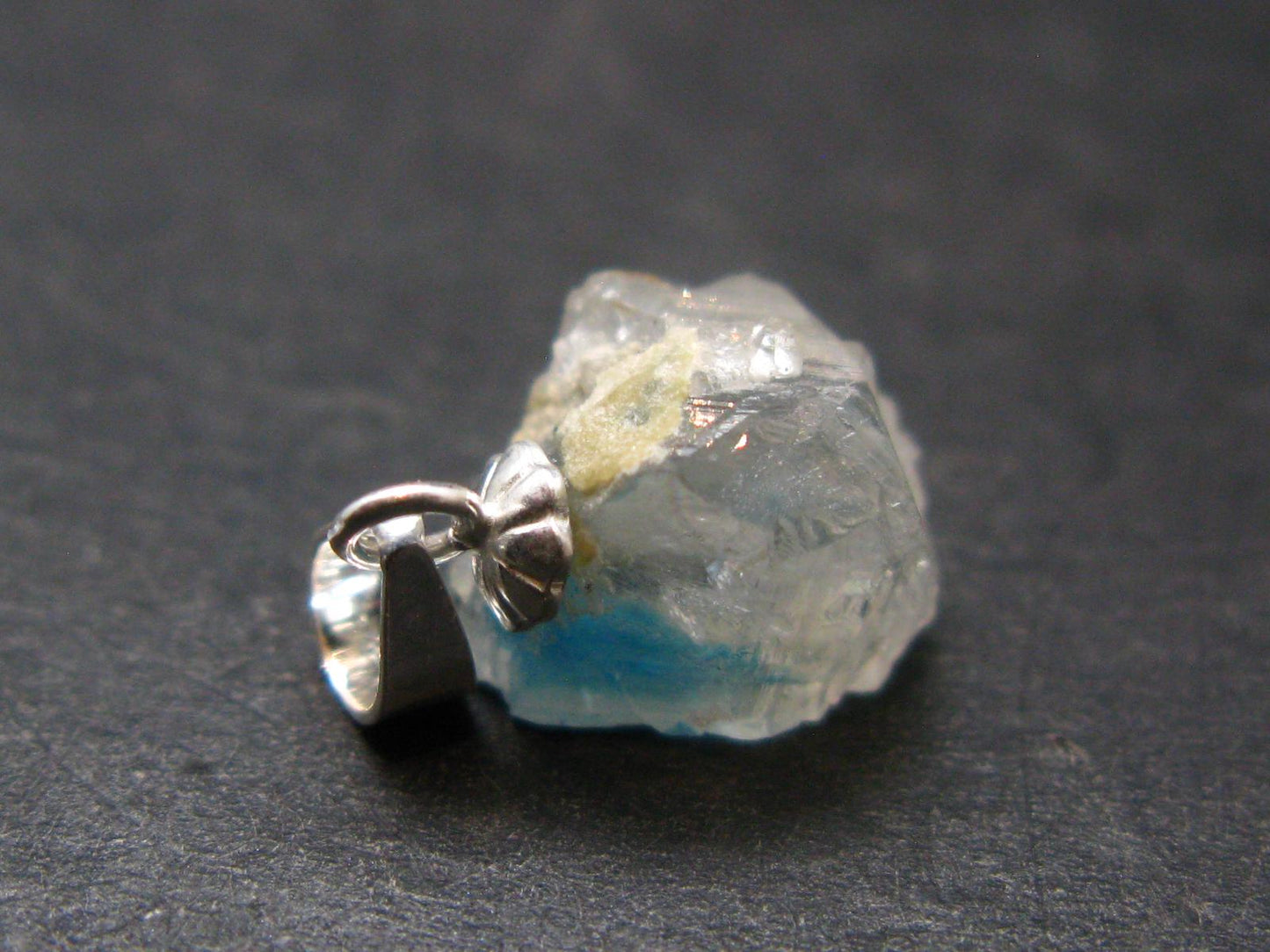 Rare Raw Blue Euclase Gem Crystal Silver Pendant from Zimbabwe - 0.6" - 1.21 Grams