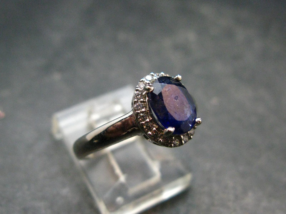 Natural Faceted Dark Blue Sapphire 925 Sterling Silver Ring - 3.08 Grams - Size 7