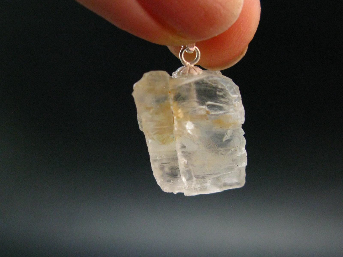 Clear Petalite Crystal Silver Pendant from Brazil - 0.9" - 4.13 Grams