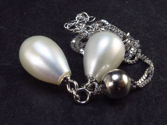 The Most Classic Styles!! Freshwater Cultured 2 Pearls Necklace with 925 Silver Chain