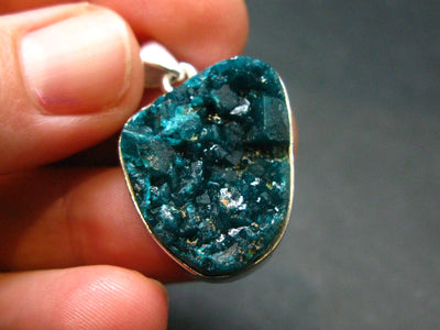 Dioptase Crystal Silver Pendant from Congo - 6.17 Grams - 1.2"