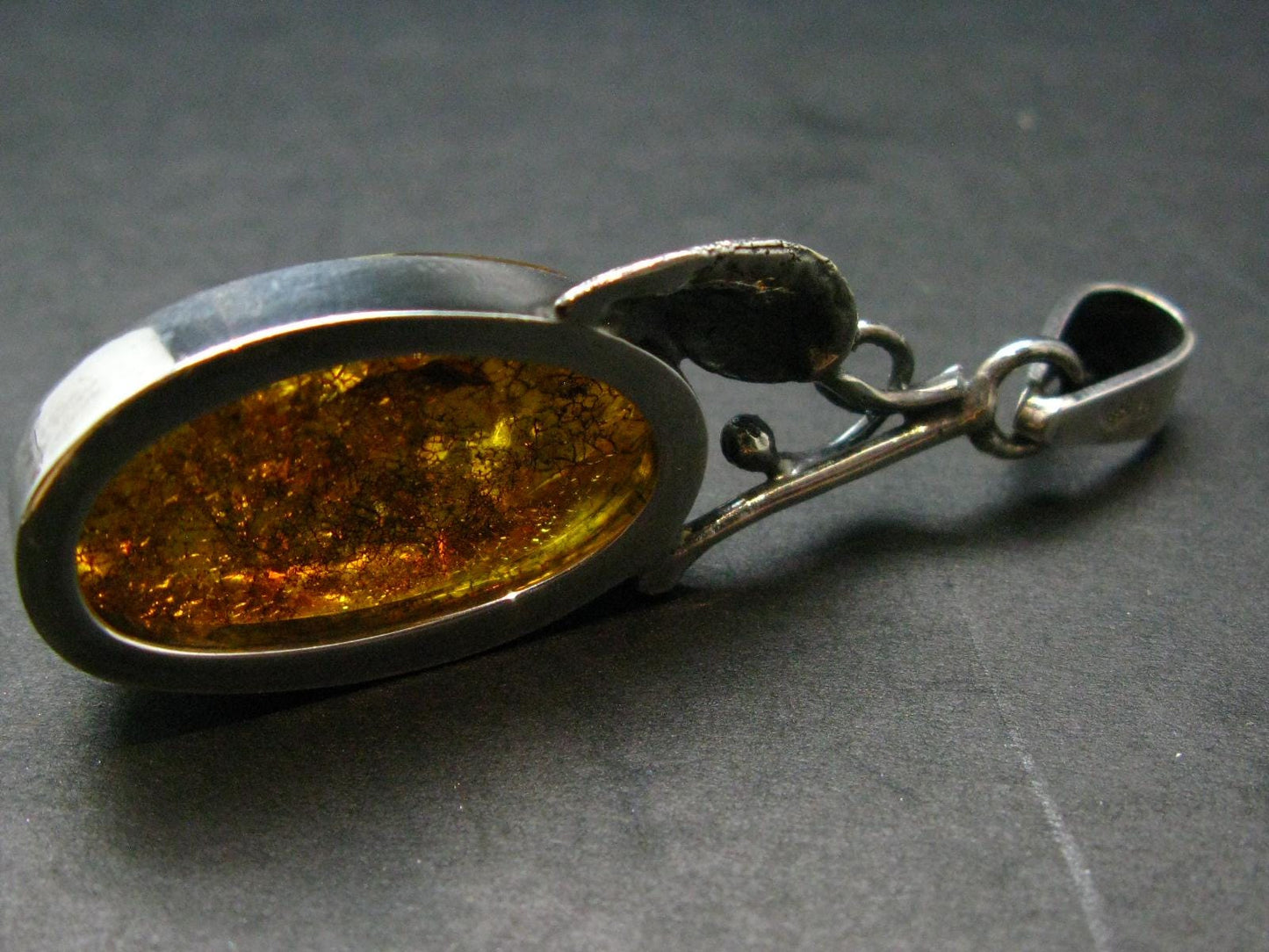 Natural Baltic Amber 925 Silver Pendant - 2.1"