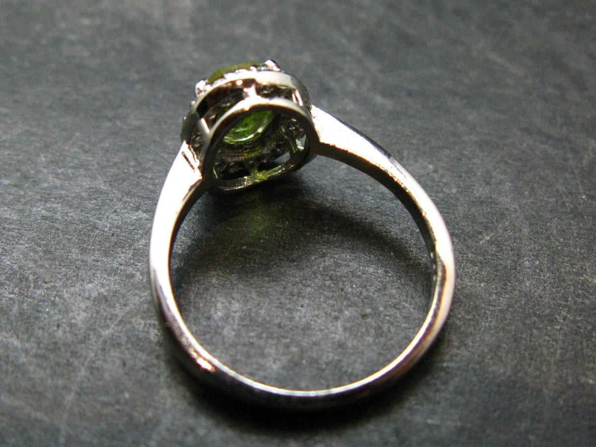 Natural Faceted Peridot Olivine Sterling Silver Ring - 2.66 Grams - Size 7