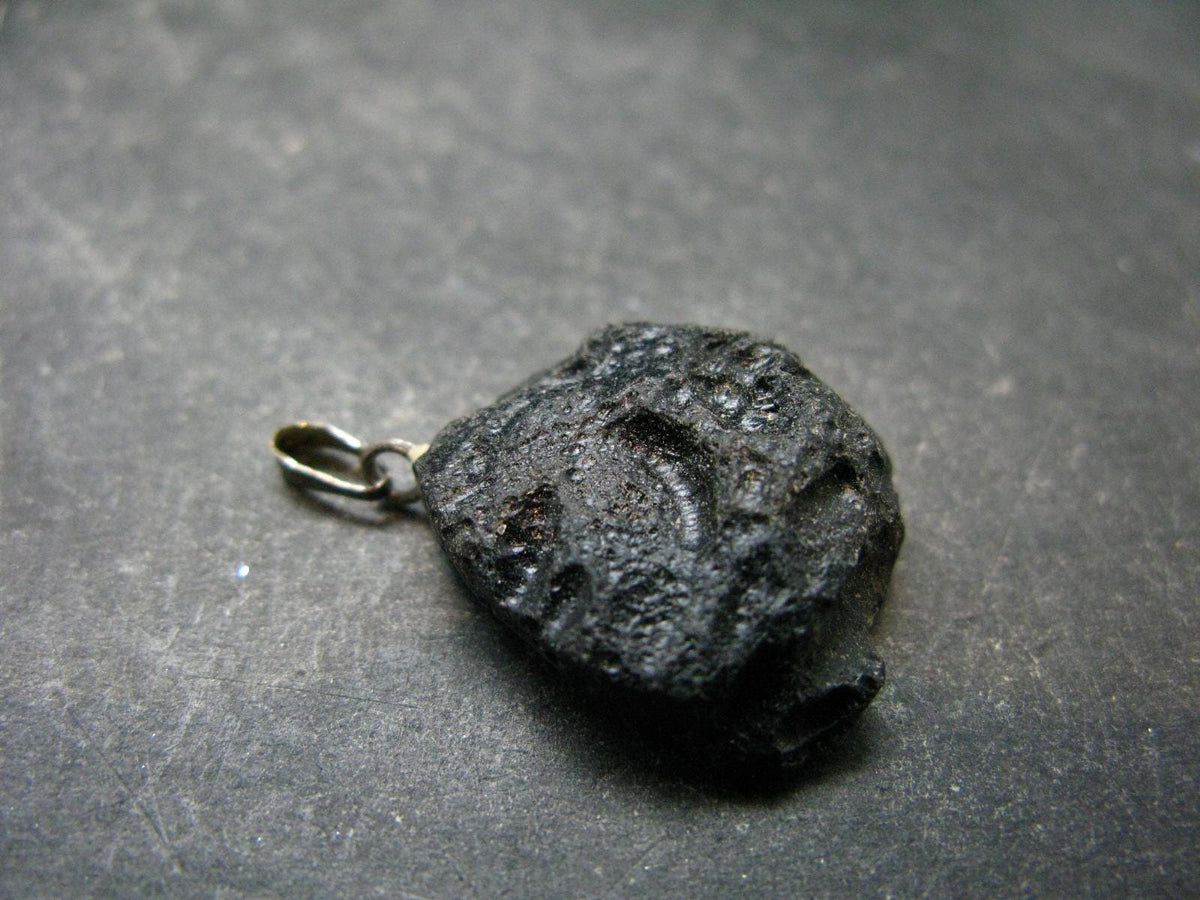 Tibetan Black Tektite Silver Pendant From Tibet - 1.2" - 4.60 Grams