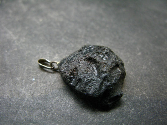 Tibetan Black Tektite Silver Pendant From Tibet - 1.2" - 4.60 Grams