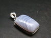 Rare Blue Lace Holly Chalcedony Agate Silver Plated Pendant From Malawi - 1.4" - 7.64 Grams