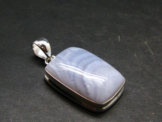 Rare Blue Lace Holly Chalcedony Agate Silver Plated Pendant From Malawi - 1.4" - 7.64 Grams