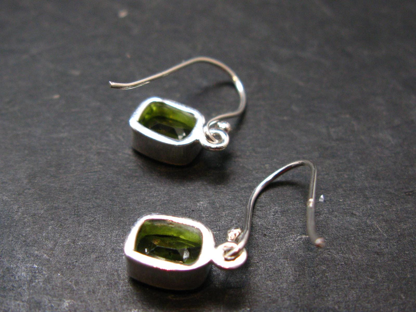 Peridot Olivine Crystal Sterling Silver Earrings From Pakistan - 0.9" - 2.55 Grams