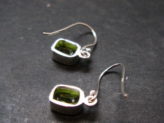 Peridot Olivine Crystal Sterling Silver Earrings From Pakistan - 0.9" - 2.55 Grams
