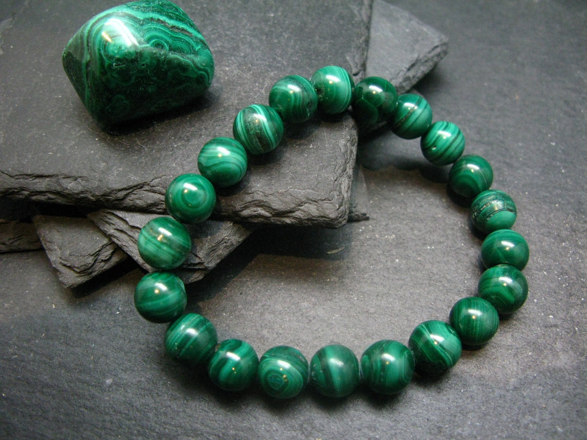 Malachite Genuine Bracelet ~ 7 Inches ~ 10mm Round Beads