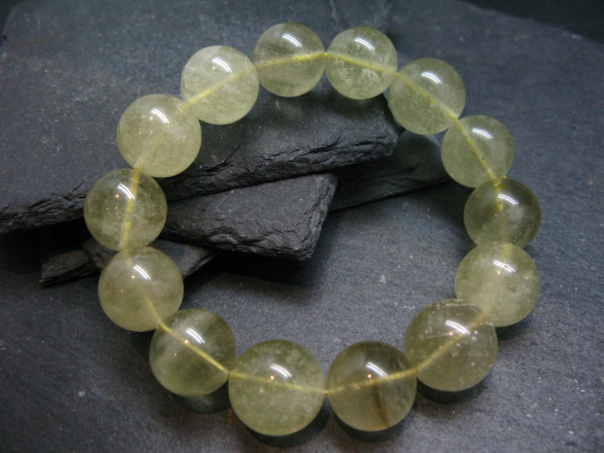 Libyan Tektite Glass Genuine Bracelet ~ 7.5 Inches ~ 16mm Round Beads