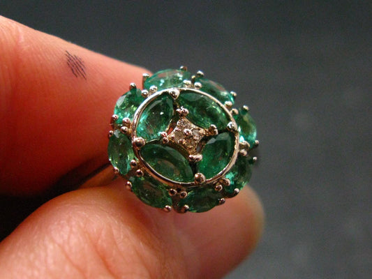 Emerald Faceted Silver Ring from Colombia - 3.40 Grams Total - Size 7