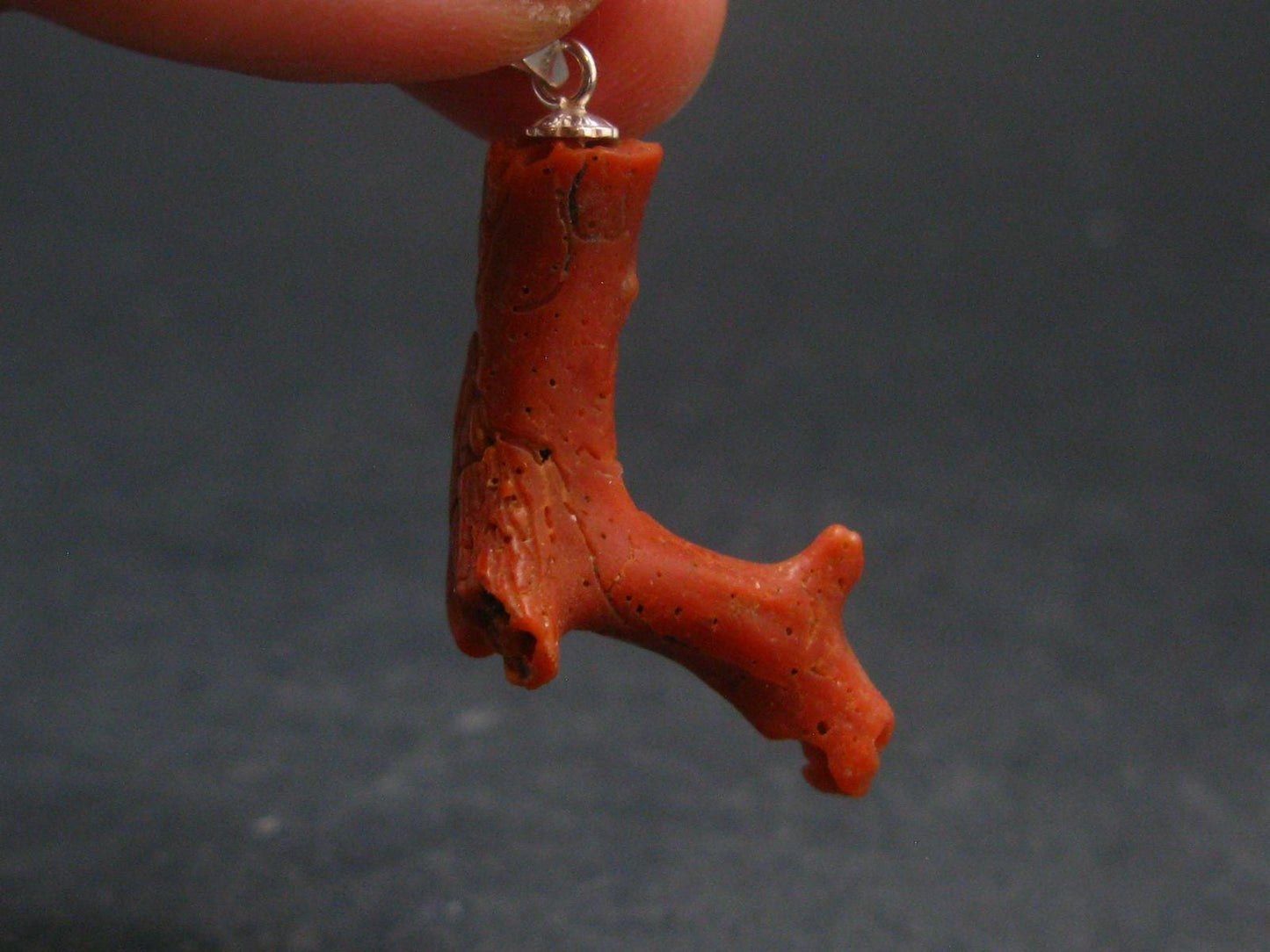 Rare Natural Red Coral Silver Pendant From Italy - 1.3" - 1.71 Grams