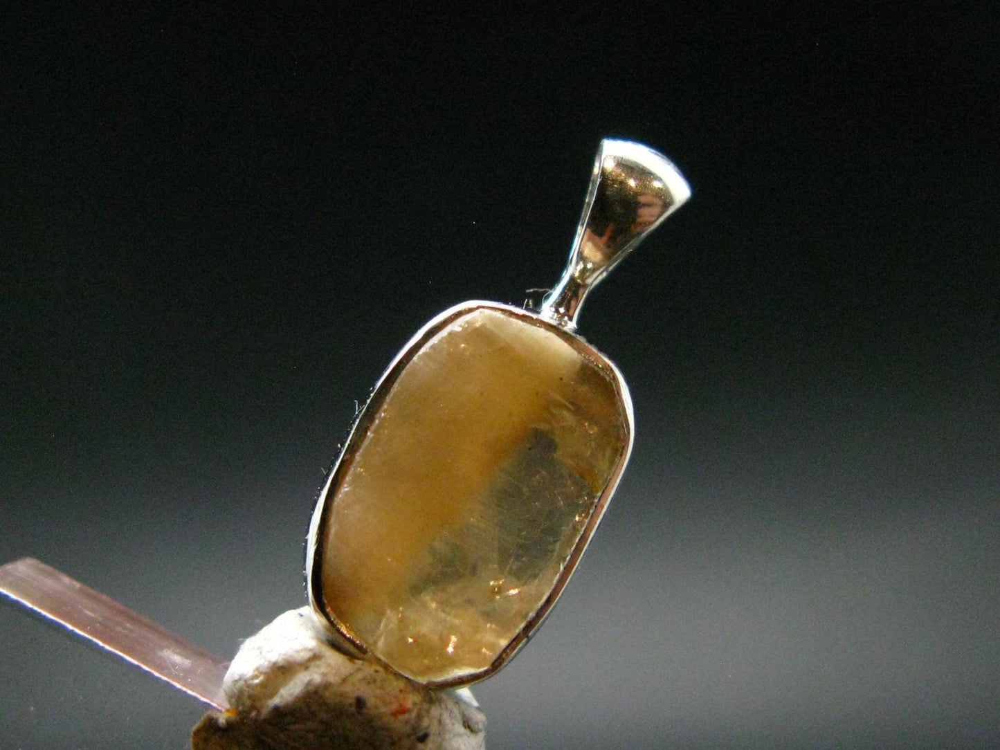 Large Natural Agni Gold Danburite Sterling Silver Pendant from Tanzania - 0.7" - 1.28 Grams