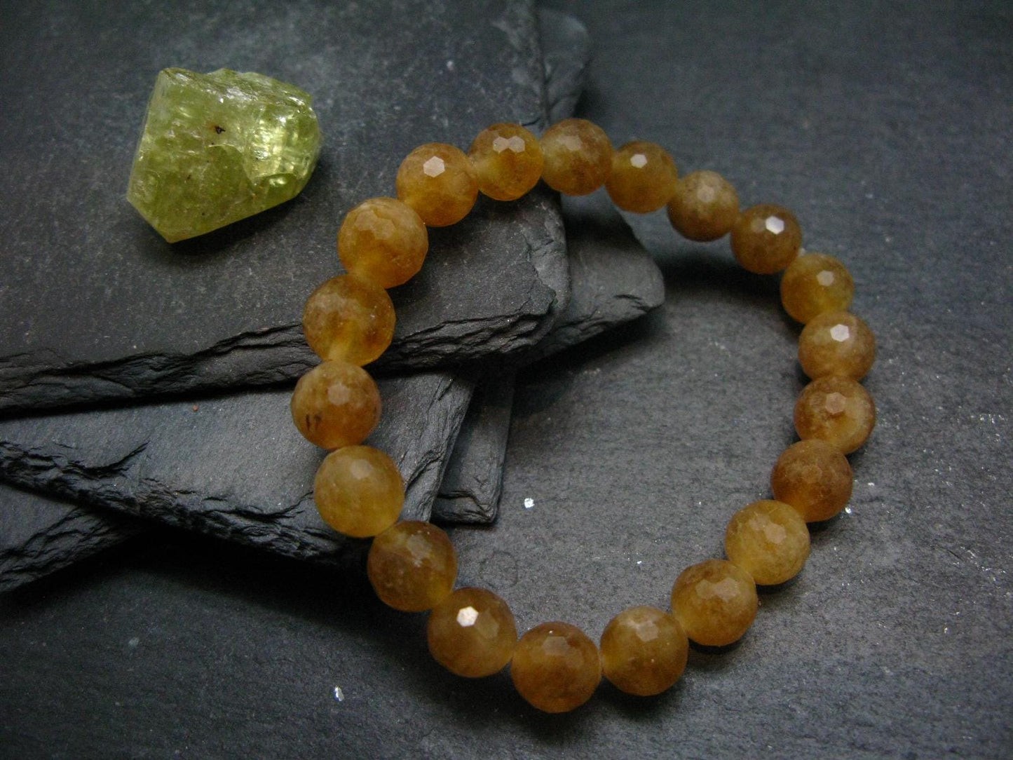 Rare Golden Apatite Genuine Bracelet From Mexico ~ 7 Inches ~ 10mm Facetted Beads