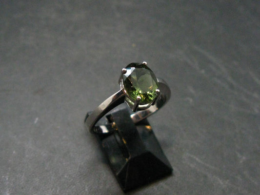 Moldavite Tektite Silver Ring from Czech Republic - Size 8 - 3.08 Grams