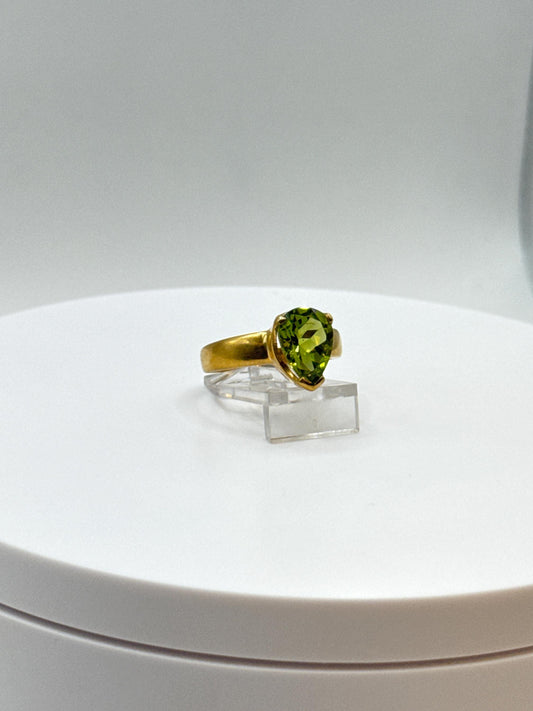 Trillion Cut Peridot Ring | Gold-Plated Sterling Silver, Size 7