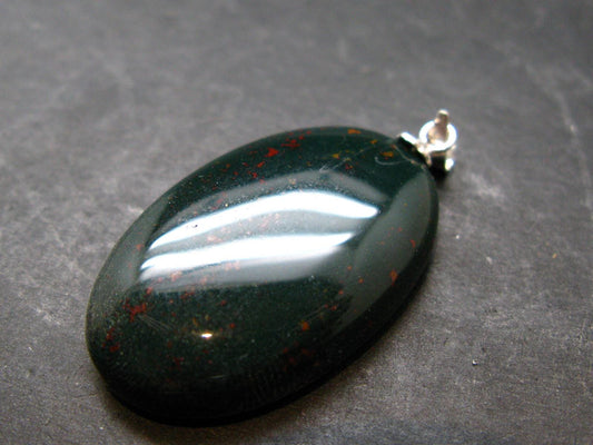 Bloodstone Silver Pendant From India - 1.4" - 7.38 Grams