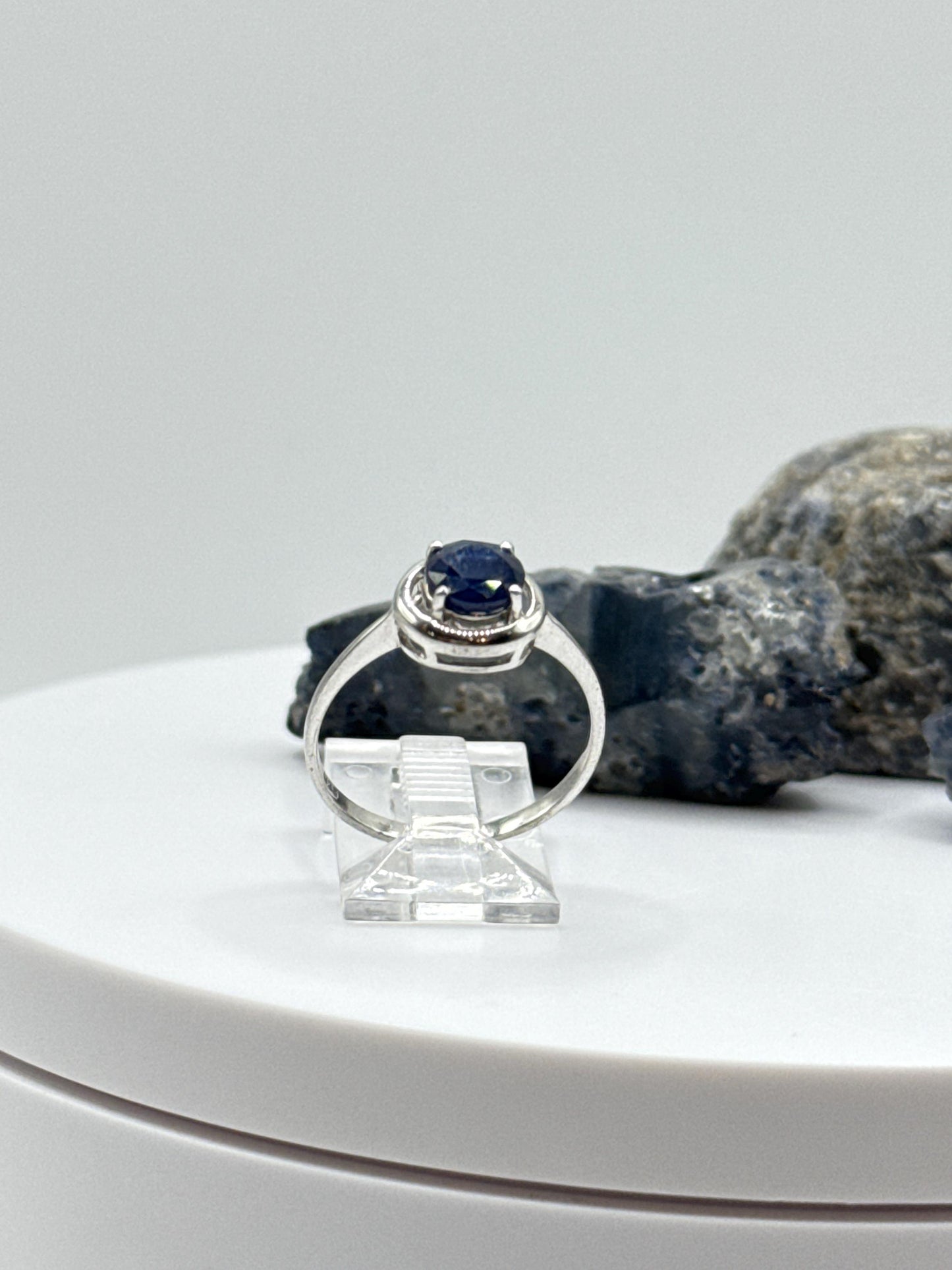 Blue Sapphire Sterling Silver Bezel Ring: Minimalist September Birthstone, Size 7