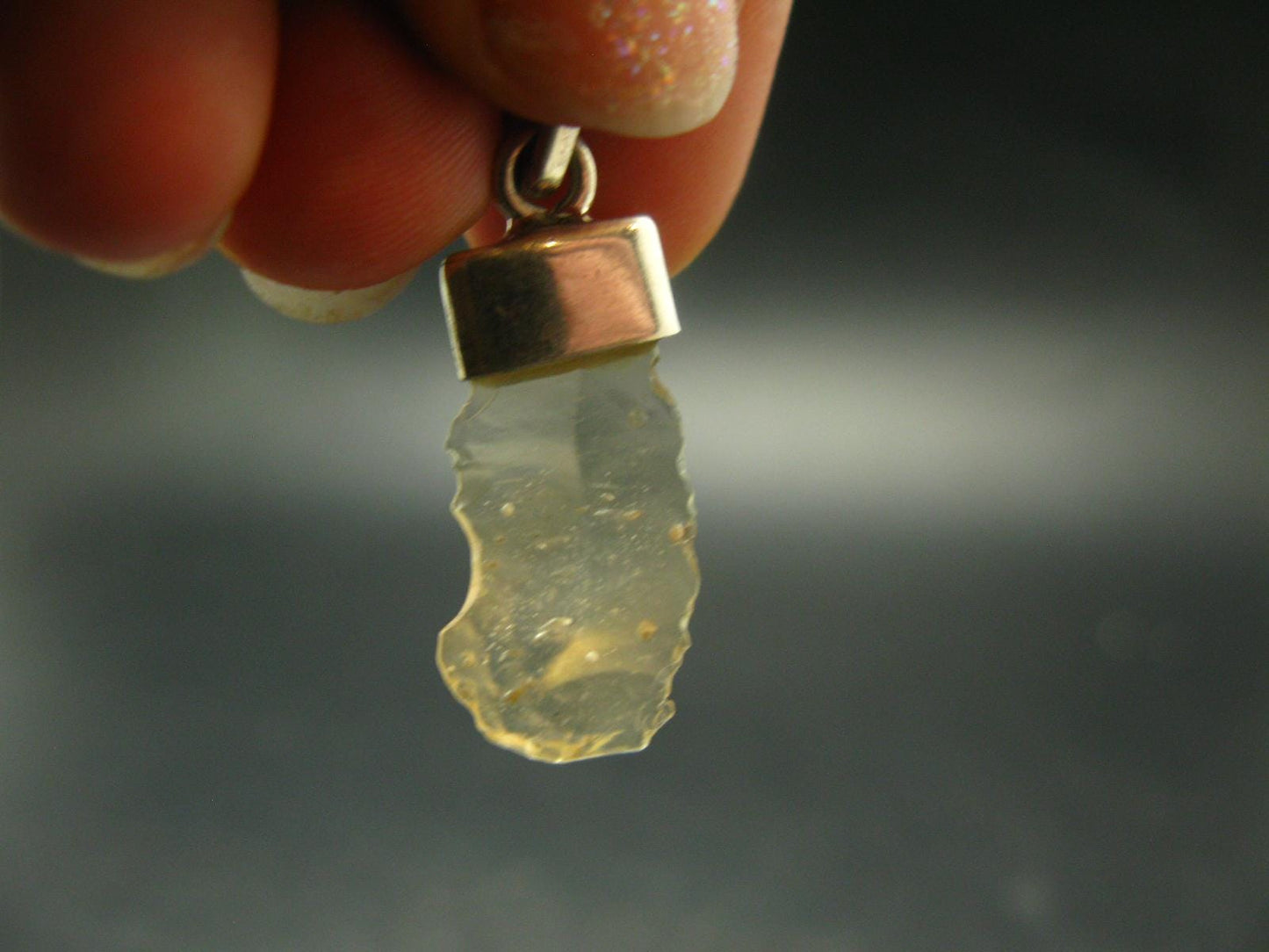 Gem Libyan Desert Glass Tektite Free Form Pendant Sterling Silver from Libya - 1.3" - 2.0 Grams