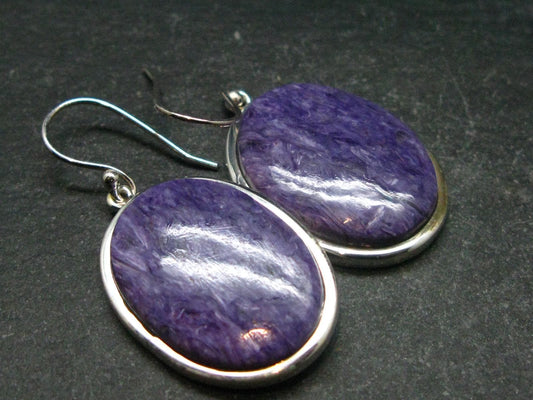 Lilac Stone!!! Stunning Silky Charoite AAA Quality Earrings From Russia - 1.5" - 11.91 Grams