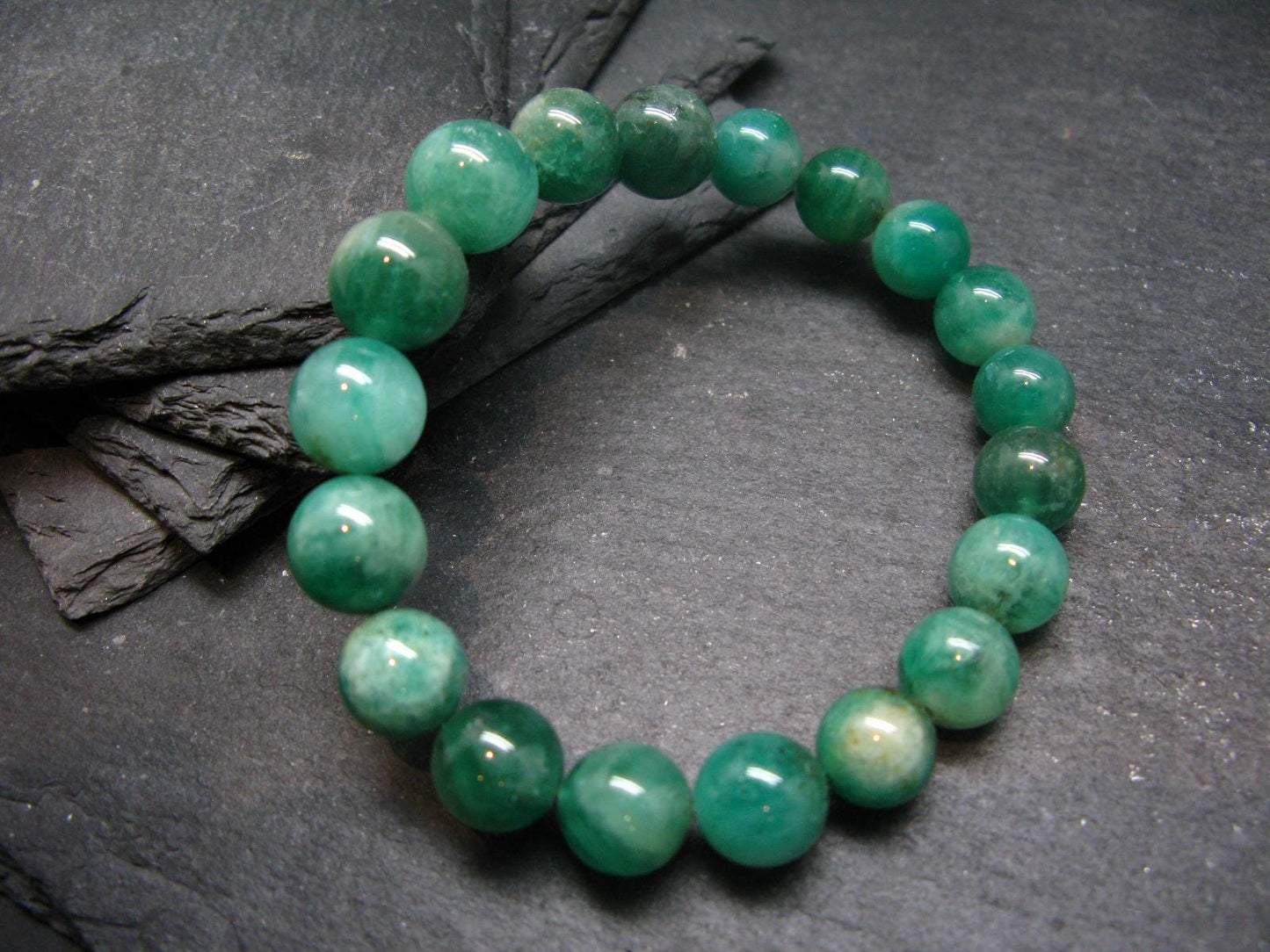 Emerald Gem Genuine Bracelet ~ 7 Inches ~ 10mm Round Beads