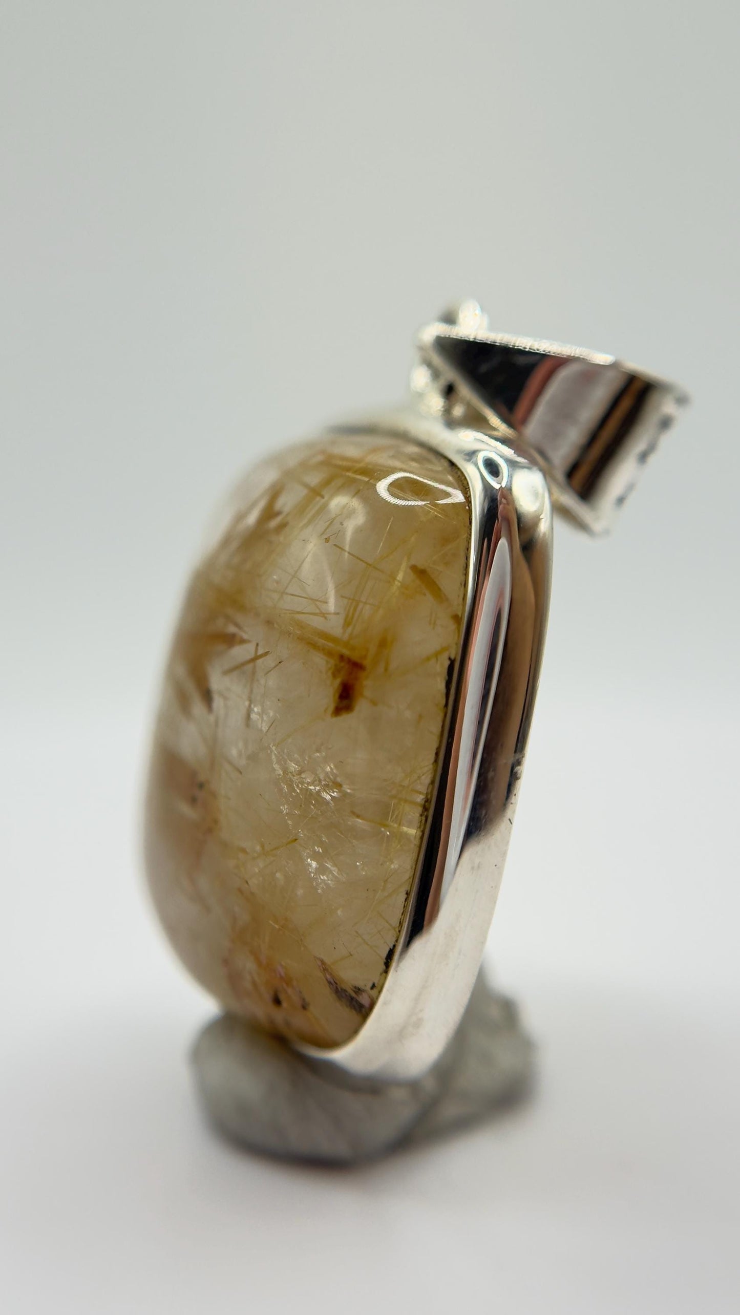 Golden Needle Inclusion Quartz Cushion Pendant – Natural Crystal in Sterling Silver